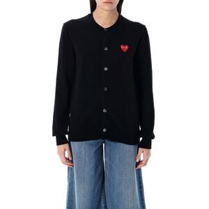COMME DES GARCONS PLAY Heart Logo Wool Cardigan Men BLACK Sweaters & Cardigans